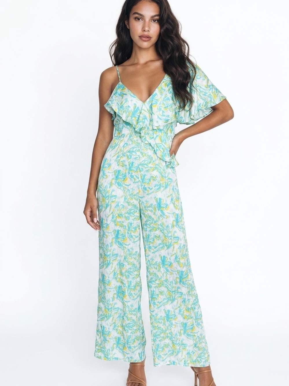 ANTHROPOLOGIE | COREY LYNN CALTER Ruffle Jumpsuit in Aqua Floral NEW Women’s XS